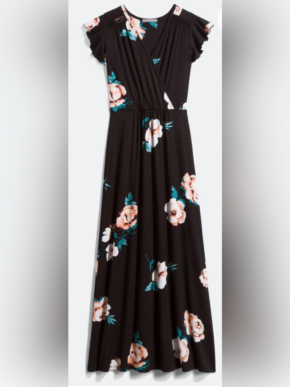 Loveappella Black Maxi Skirt with Peach Floral Accents NWT